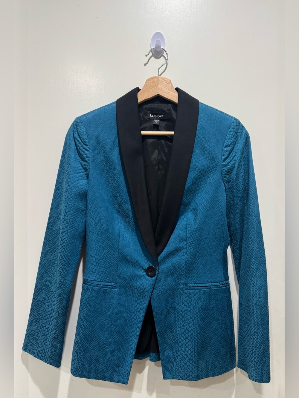 Bebe Teal Textured Shawl Collar Blazer